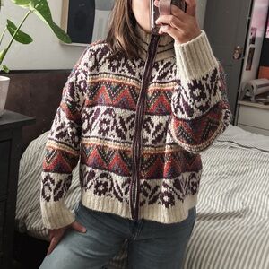 Sloan Rouge Zip Front Southwestern Fair Isle Boxy Sweater. Size XL